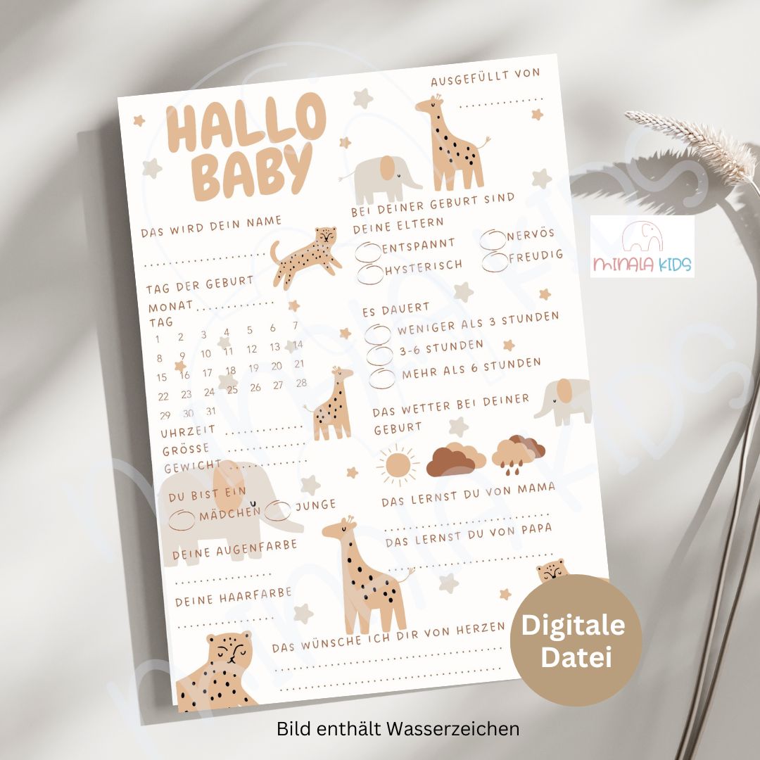 Babyparty Ratespiel | Babyshower | Digitale Datei zum Download | Zootiere - MINALA Shop