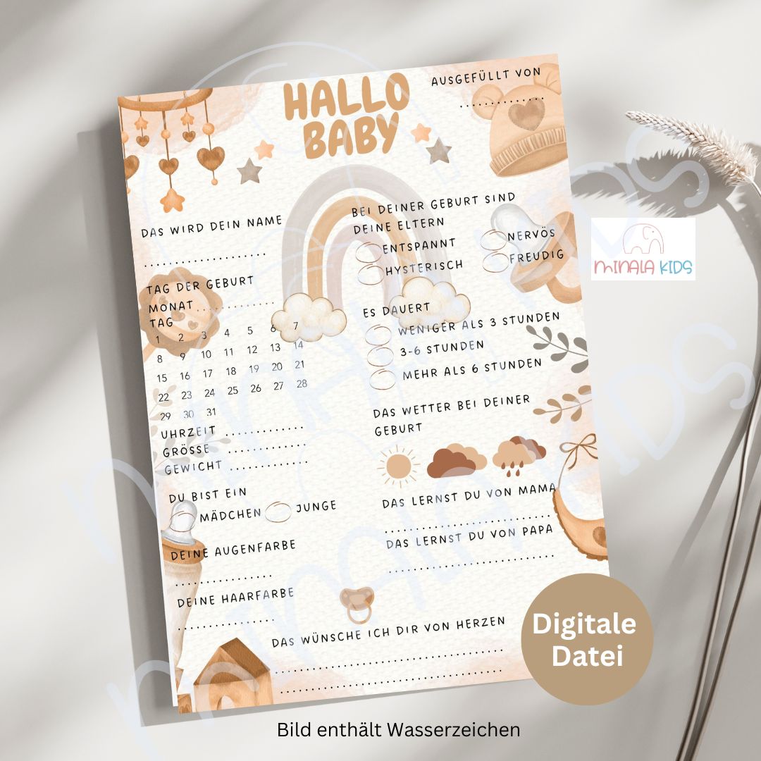 Babyparty Ratespiel | Babyshower | Digitale Datei zum Download | Regenbogen - MINALA Shop