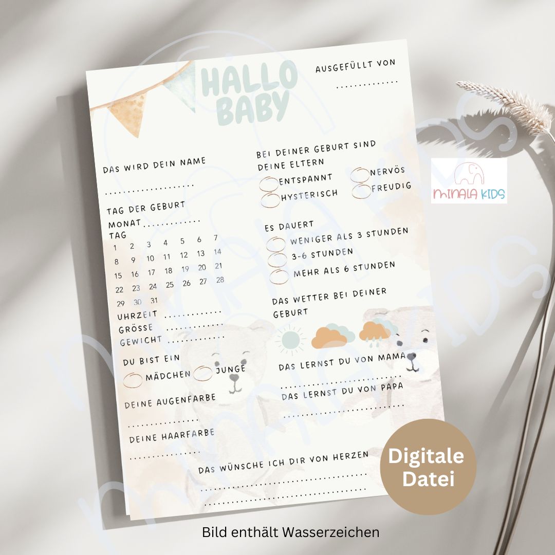 Babyparty Ratespiel | Babyshower | Digitale Datei zum Download | Bär - MINALA Shop