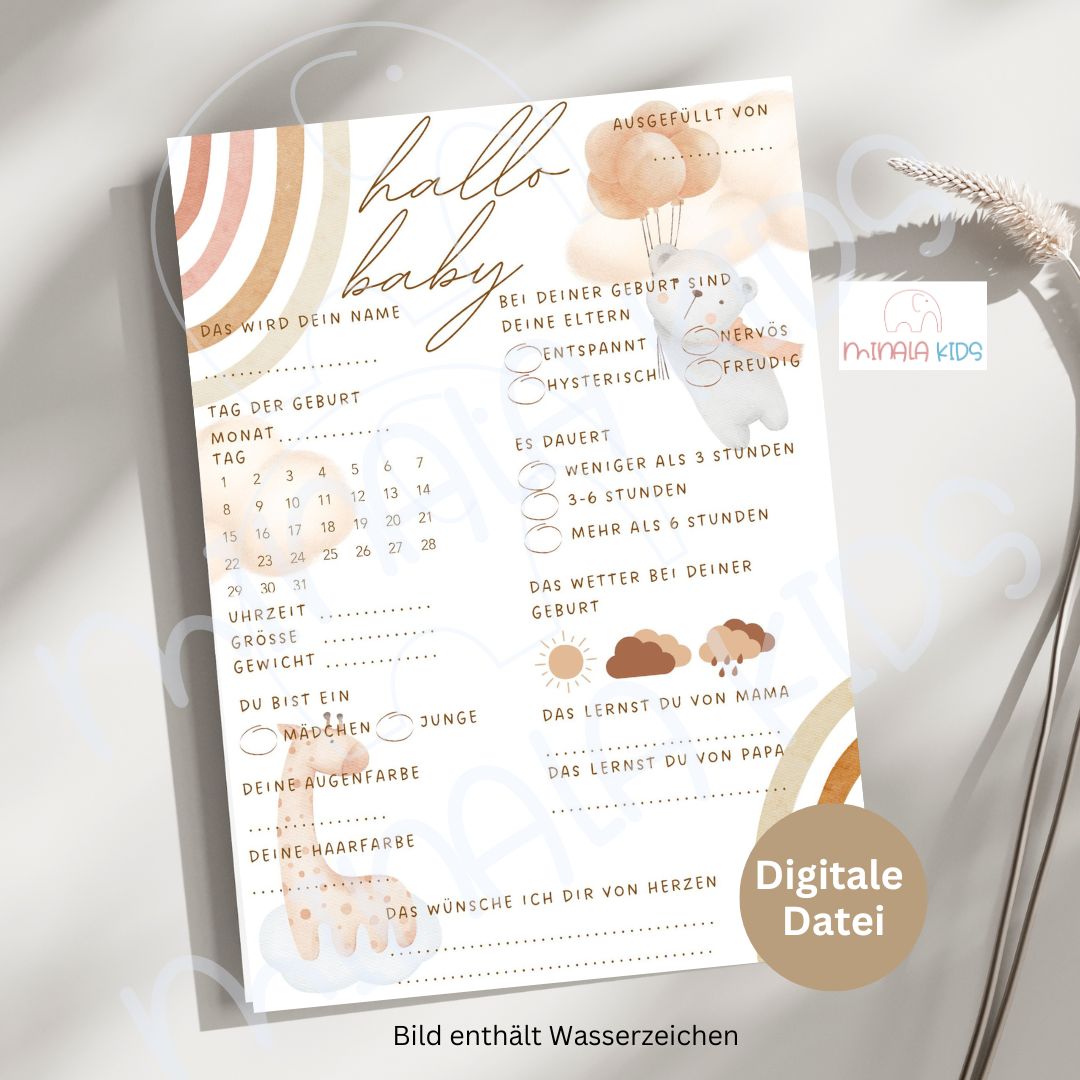 Babyparty Ratespiel | Babyshower | Digitale Datei zum Download | Luftballon-Bär - MINALA Shop