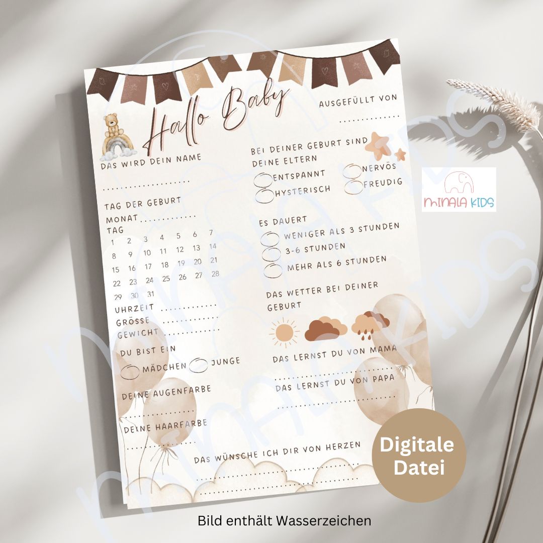 Babyparty Ratespiel | Babyshower | Digitale Datei zum Download | Ballons - MINALA Shop